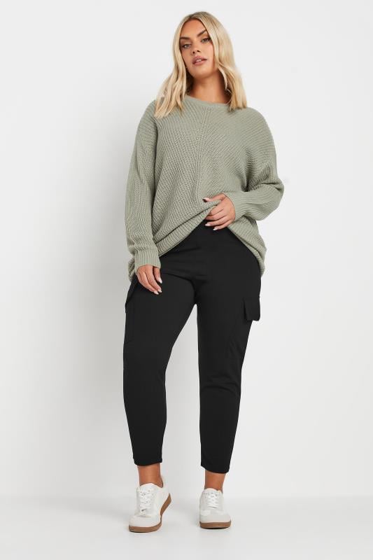 Evans YOURS Curve Black Tailored Scuba Cargo Trousers