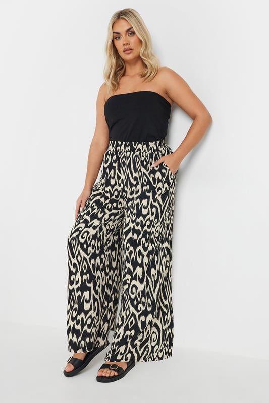 Evans YOURS Curve Black Textured Abstract Print Wide Leg Trousers