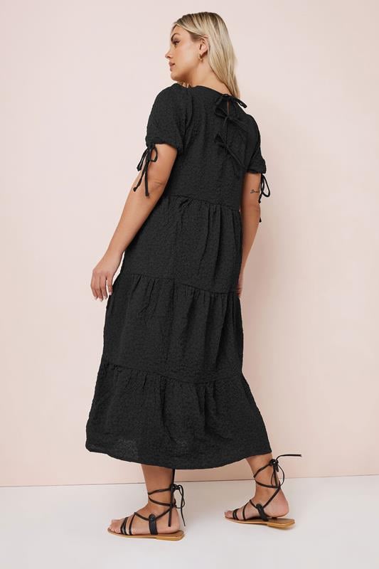 Evans YOURS Curve Black Textured Ditsy Floral Tie Back Dress