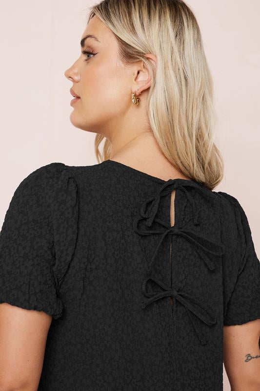 Evans YOURS Curve Black Textured Ditsy Floral Tie Back Dress