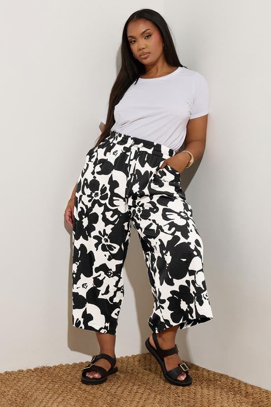 Evans YOURS Curve Black Textured Floral Print Midaxi Culottes