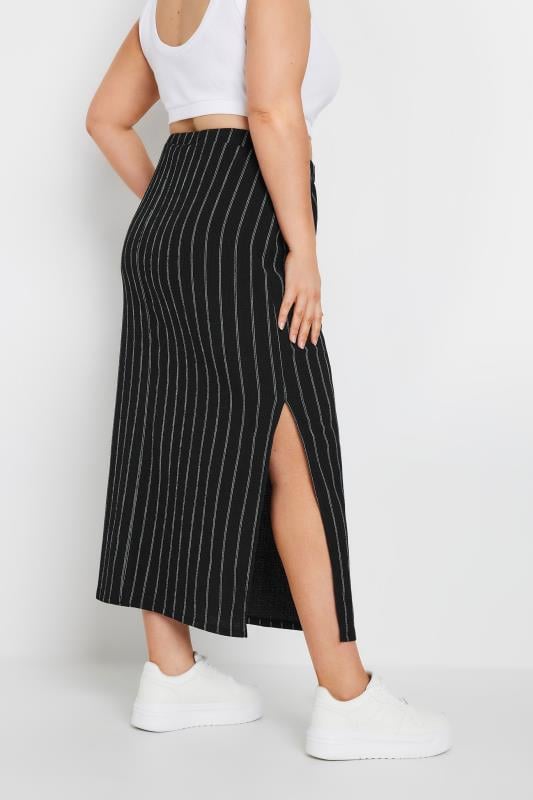 Evans YOURS Curve Black Textured Pinstripe Maxi Skirt