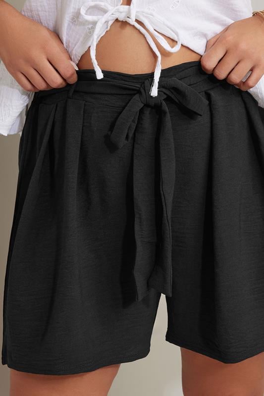 Evans YOURS Curve Black Textured Satin Belted Shorts