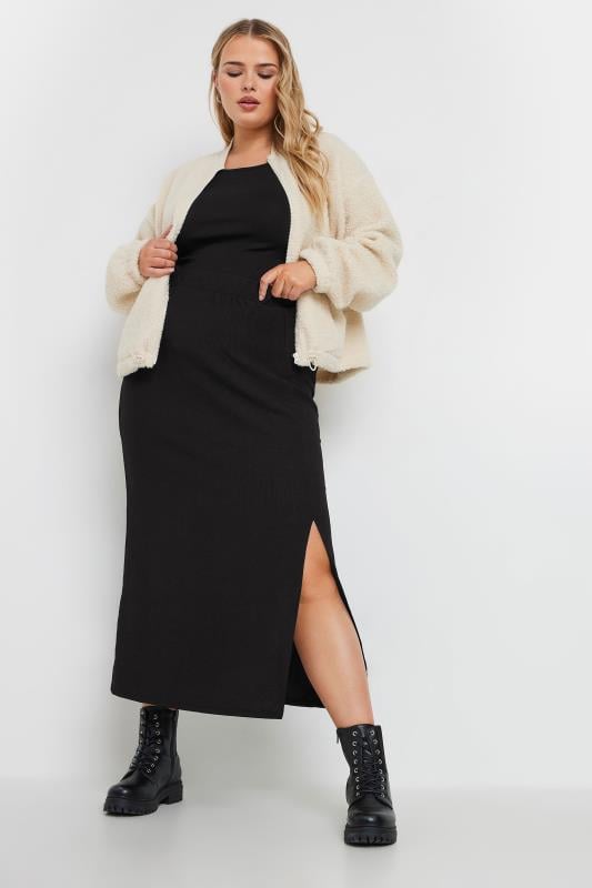 Evans YOURS Curve Black Textured Side Split Maxi Skirt