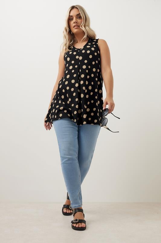 Evans YOURS Curve Black Textured Spot Swing Vest Top