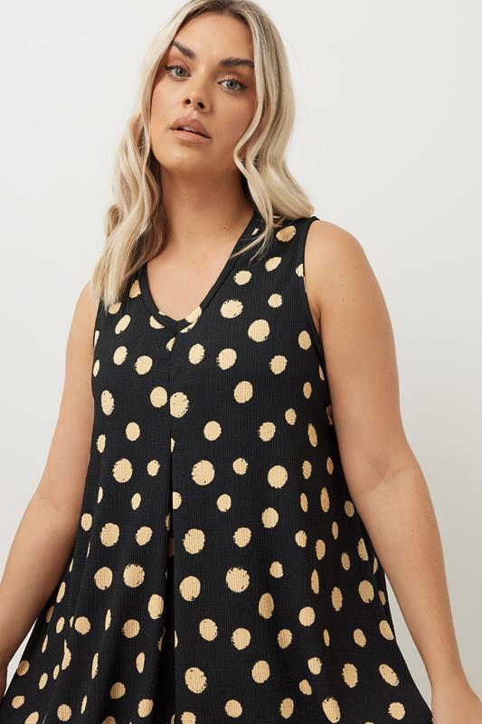 Evans YOURS Curve Black Textured Spot Swing Vest Top