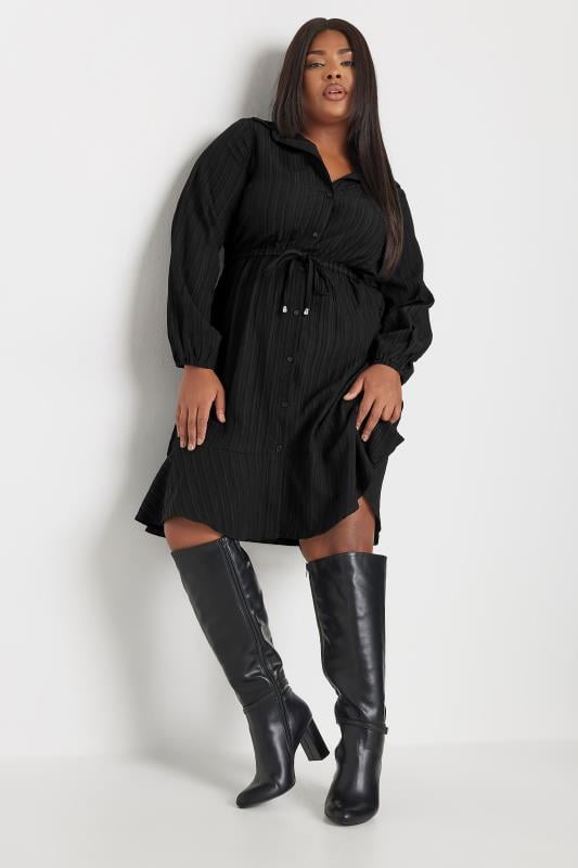Evans YOURS Curve Black Textured Stripe Shirt Dress