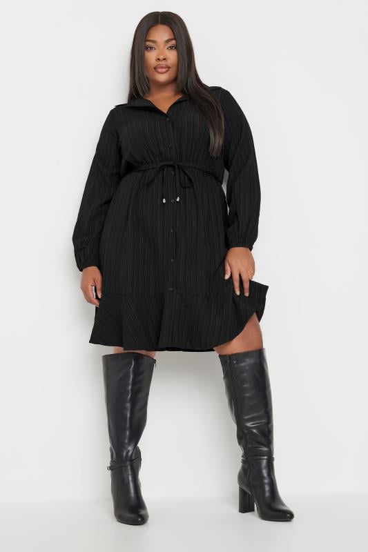 evans YOURS Curve Black Textured Stripe Shirt Dress