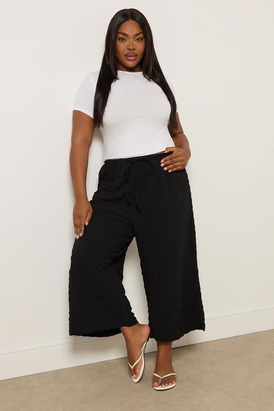 Evans YOURS Curve Black Textured Tie Waist Culottes
