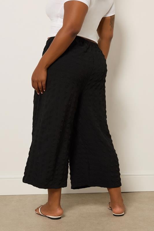 Evans YOURS Curve Black Textured Tie Waist Culottes