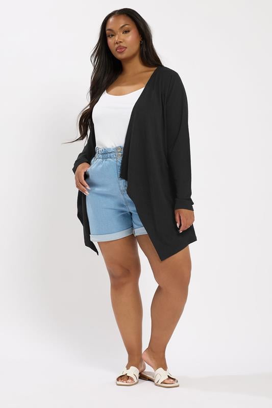 Evans YOURS Curve Black Textured Waterfall Cardigan