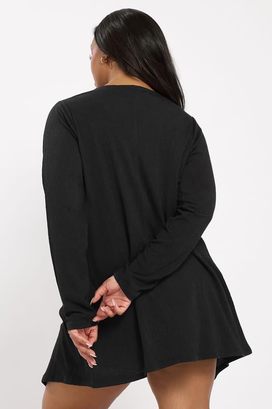 Evans YOURS Curve Black Textured Waterfall Cardigan