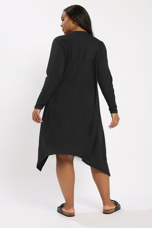 Evans YOURS Curve Black Textured Waterfall Midaxi Cardigan