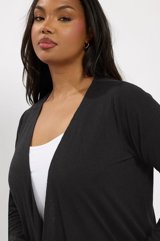 Evans YOURS Curve Black Textured Waterfall Midaxi Cardigan