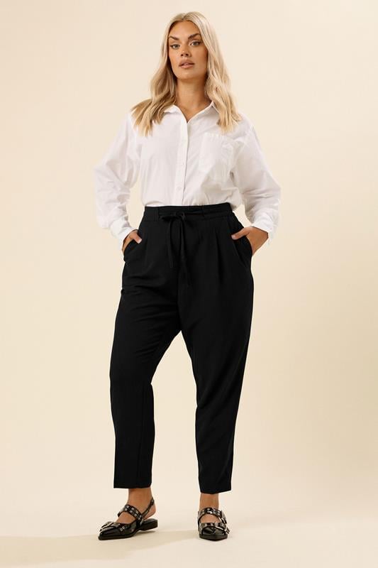 Evans YOURS Curve Black Tie Waist Straight Leg Trousers