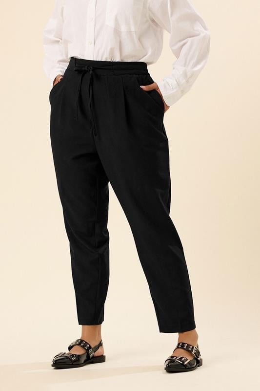 evans YOURS Curve Black Tie Waist Straight Leg Trousers