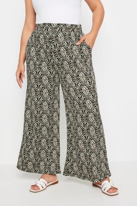 Evans YOURS Curve Black Tile Print Textured Wide Leg Trousers
