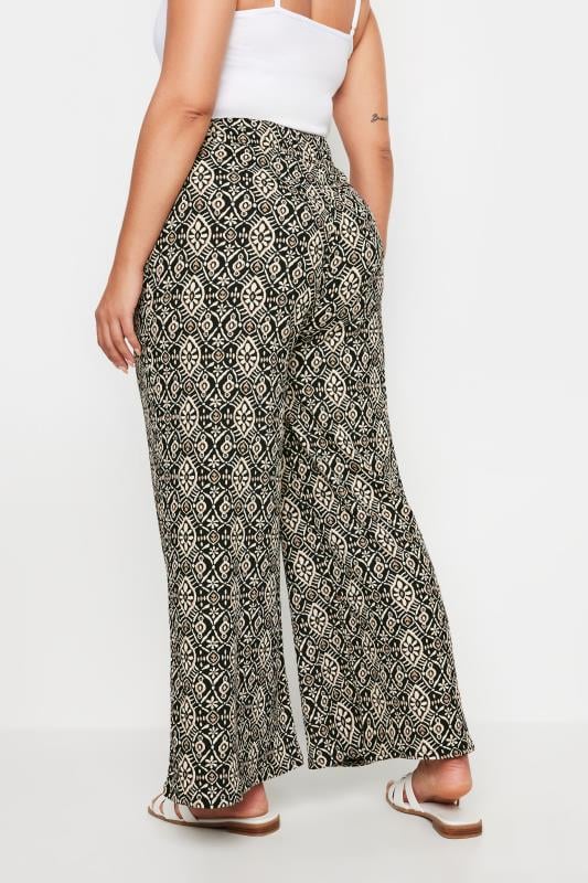 Evans YOURS Curve Black Tile Print Textured Wide Leg Trousers