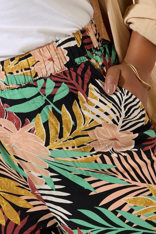 Evans YOURS Curve Black Tropical Print Wide Leg Trousers