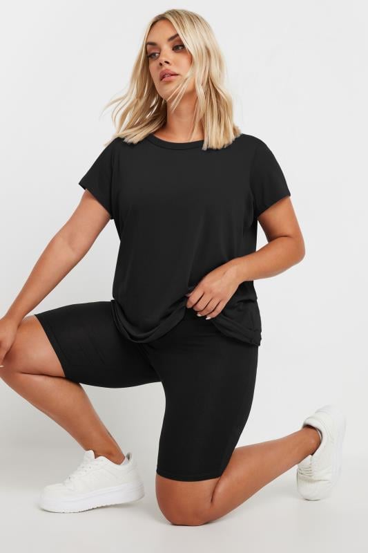 Evans YOURS Curve Black TUMMY CONTROL Soft Touch Stretch Cycling Shorts