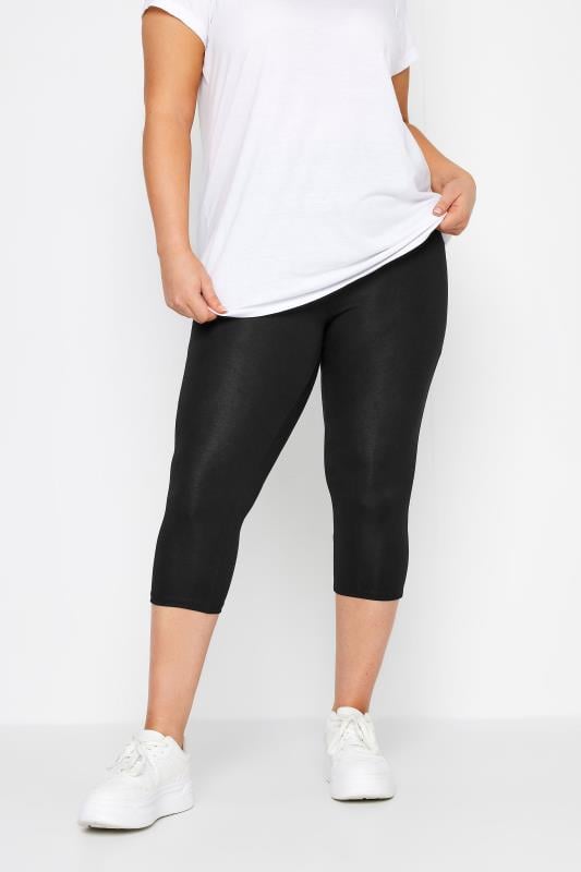 Evans Yours Curve Black TUMMY CONTROL Soft Touch Stretch Cropped Leggings