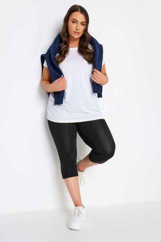 evans Yours Curve Black TUMMY CONTROL Soft Touch Stretch Cropped Leggings