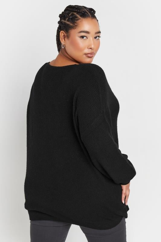 Evans YOURS Curve Black V-Neck Balloon Sleeve Jumper