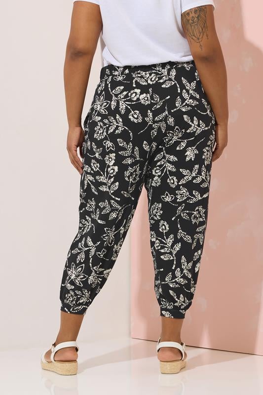 Evans YOURS Curve Black Vine Print Cropped Harem Trousers
