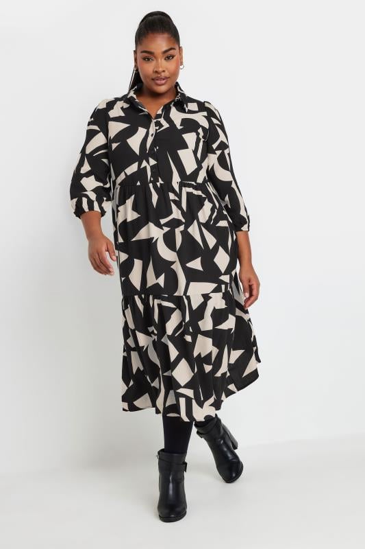 Evans YOURS Curve Black & White Abstract Print Shirt Dress