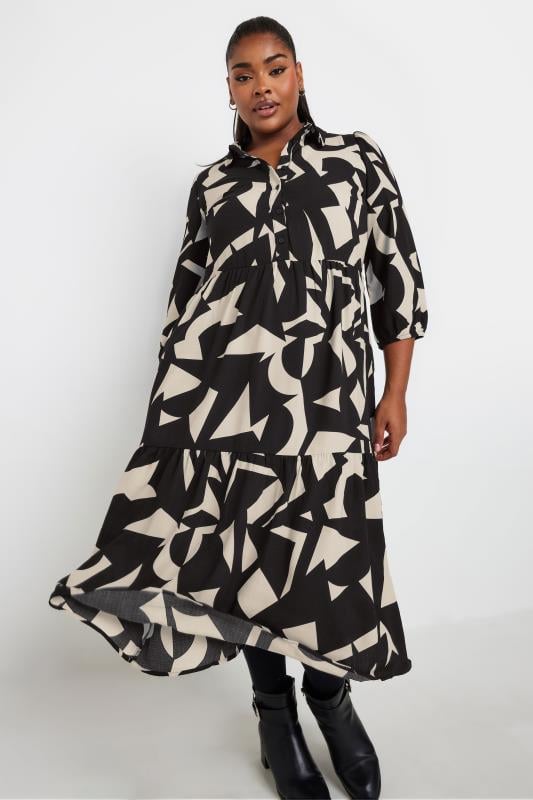 evans YOURS Curve Black & White Abstract Print Shirt Dress