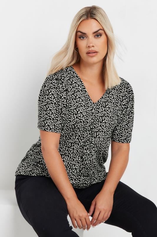 evans YOURS Curve Black & White Abstract Print Swing Top