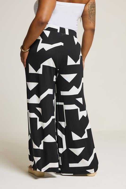 Evans YOURS Curve Black & White Abstract Wide Leg Trousers