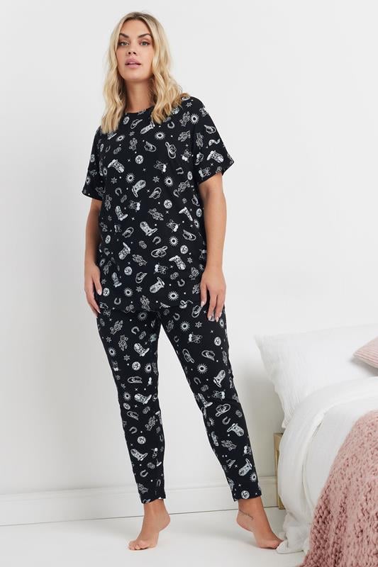 Evans YOURS Curve Black & White Cowboy Print Pyjama Set