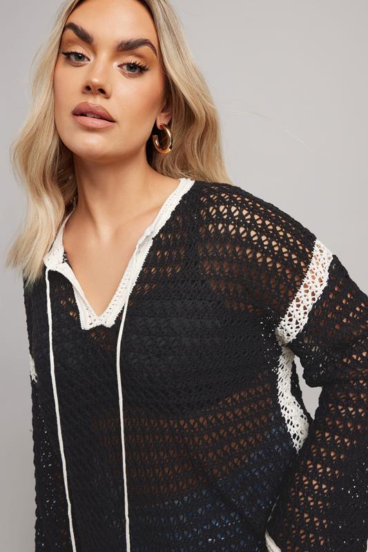 Evans YOURS Curve Black & White Crochet Tie Front Jumper