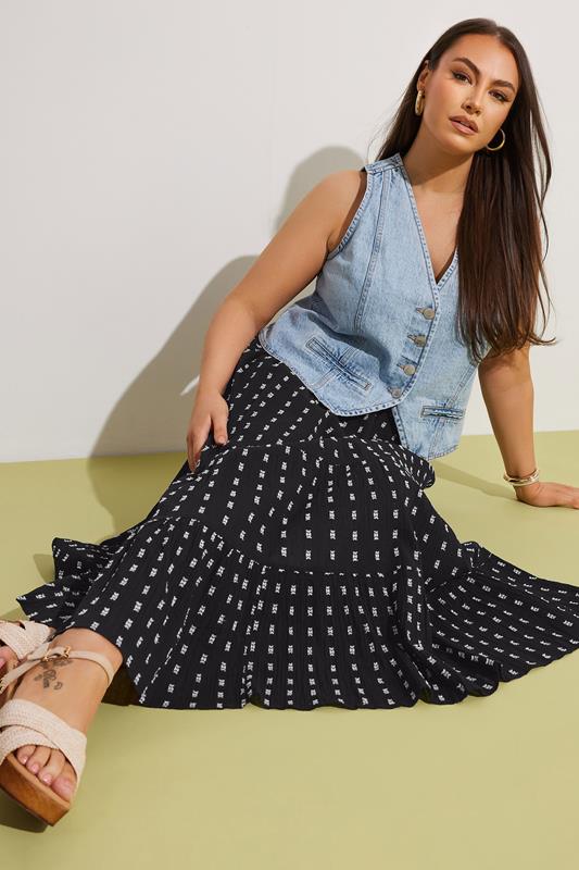 Evans YOURS Curve Black & White Dobby Tiered Maxi Skirt