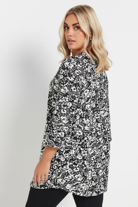 Evans YOURS Curve Black & White Floral Print Jersey Shirt