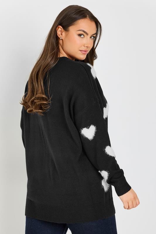 Evans YOURS Curve Black & White Fluffy Heart Print Jumper