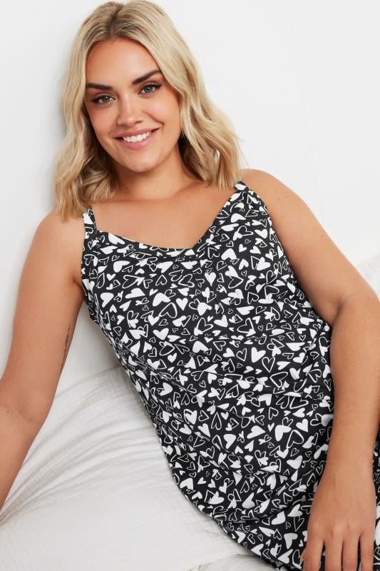 Evans YOURS Curve Black & White Heart Print Chemise Nightdress
