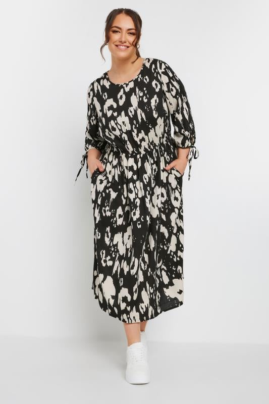 Evans Yours Curve Black & White Leopard Print Midaxi Dress