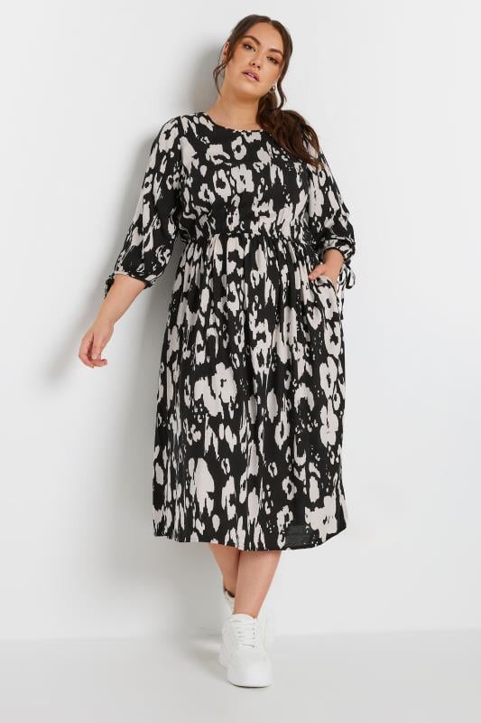 Evans Yours Curve Black & White Leopard Print Midaxi Dress