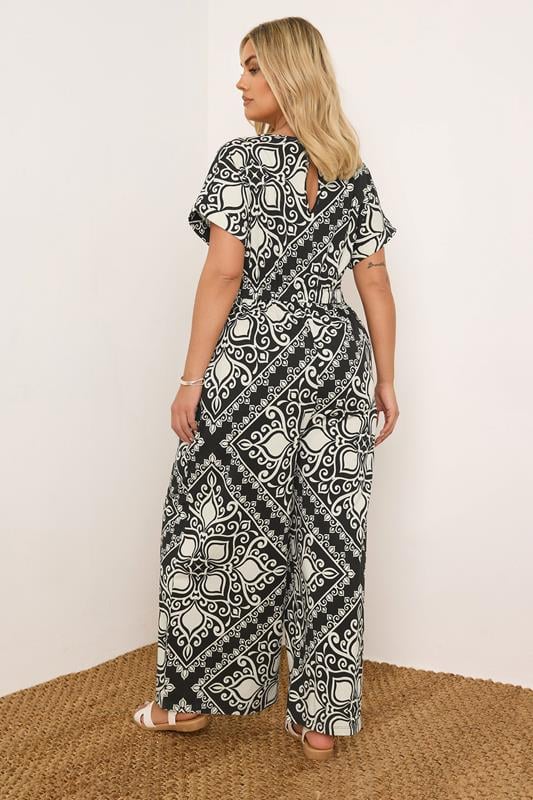 Evans YOURS Curve Black & White Paisley Print Wide Leg Jumpsuit