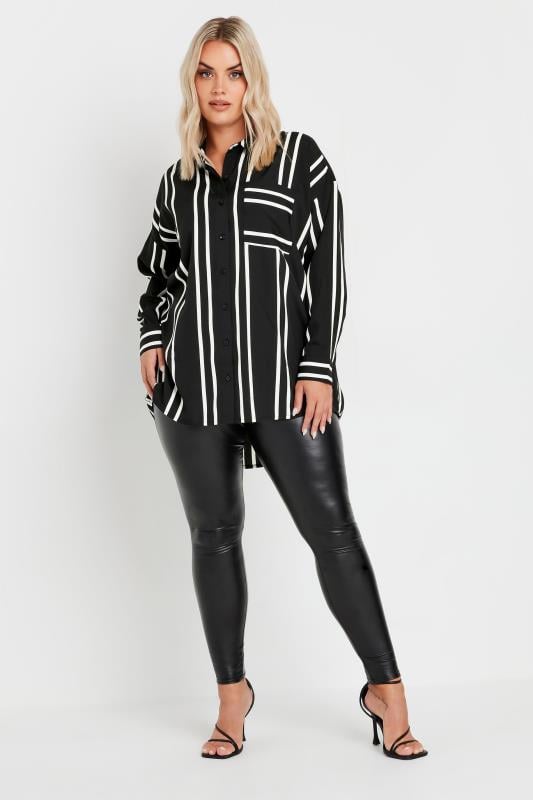 Evans YOURS Curve Black & White Stripe Print Oversized Shirt