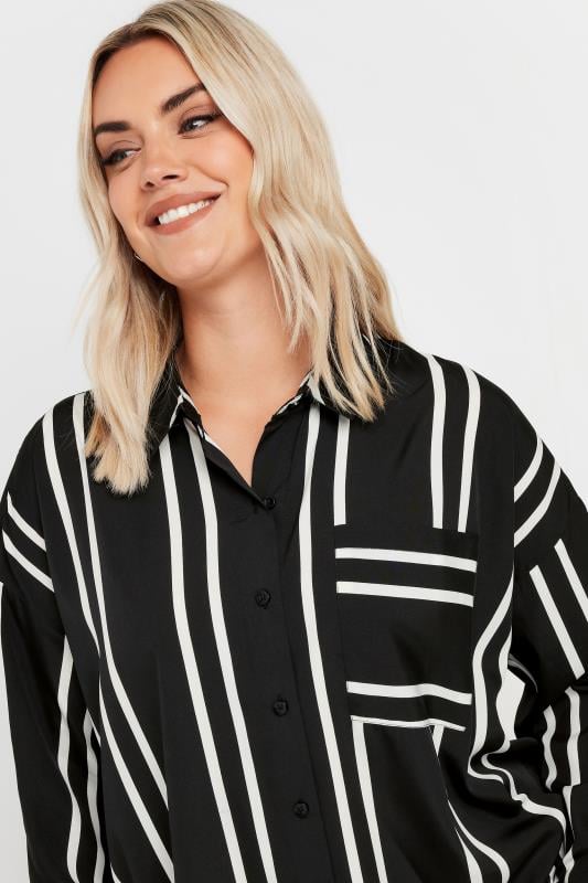 Evans YOURS Curve Black & White Stripe Print Oversized Shirt