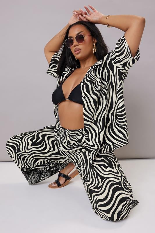 Evans YOURS Curve Black & White Zebra Wide Leg Trousers