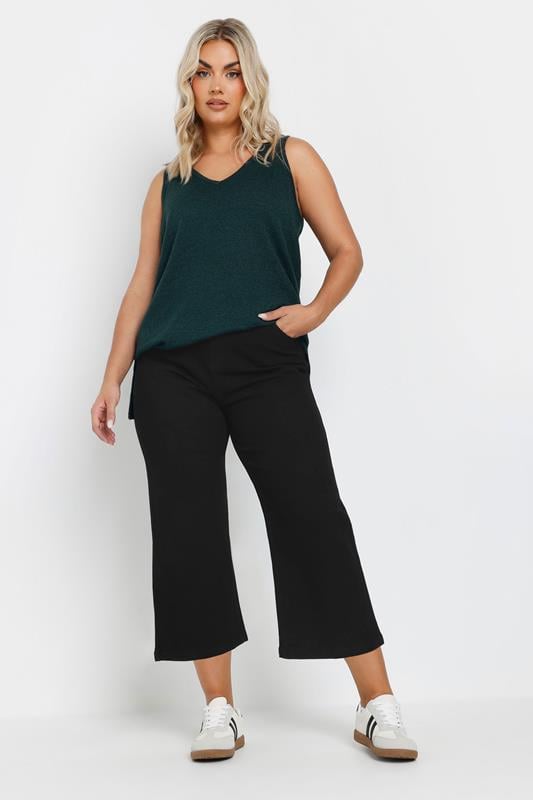 Evans YOURS Curve Black Wide Leg Cropped Denim Jeans