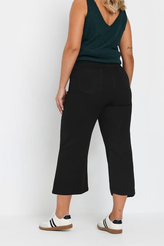 Evans YOURS Curve Black Wide Leg Cropped Denim Jeans