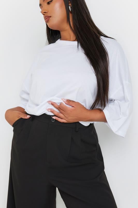 Evans YOURS Curve Black Wide Leg Pleat Front Trousers