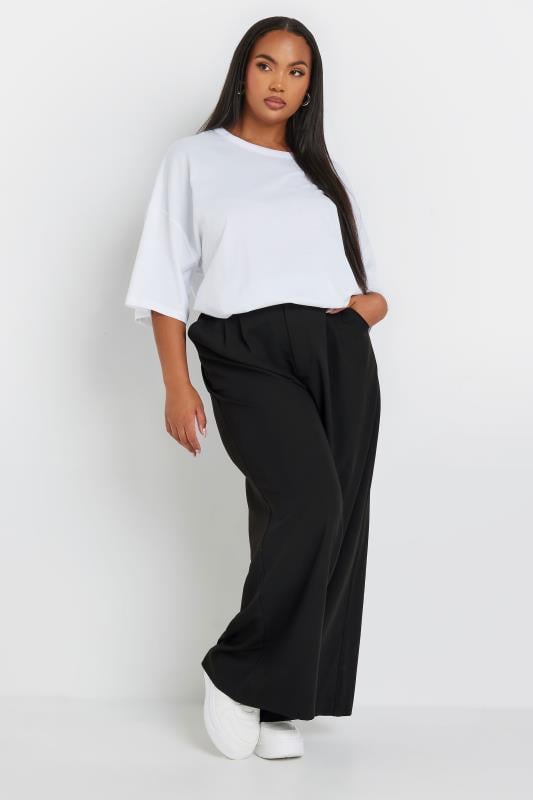 Evans YOURS Curve Black Wide Leg Pleat Front Trousers