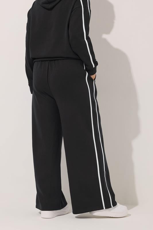 Evans YOURS Curve Black Wide Leg Side Stripe Joggers