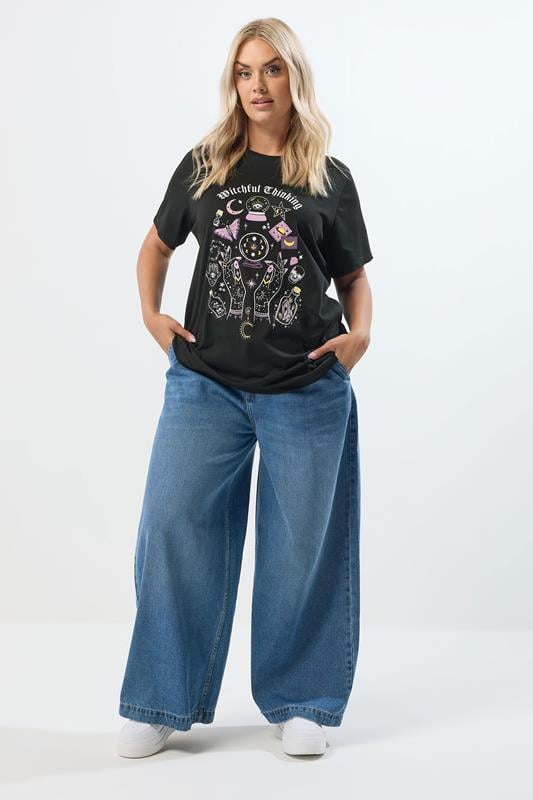 Evans YOURS Curve Black 'Witchful Thinking' Slogan T-Shirt